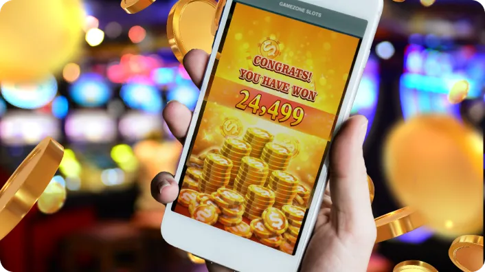 A person playing bingo on a mobile device, illustrating the convenience of super's mobile platform.