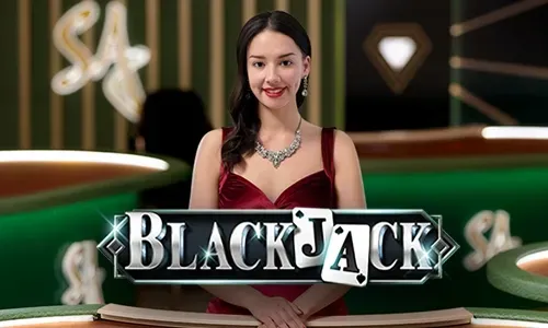 A live dealer at an Evolution Gaming blackjack table, with super branding visible.